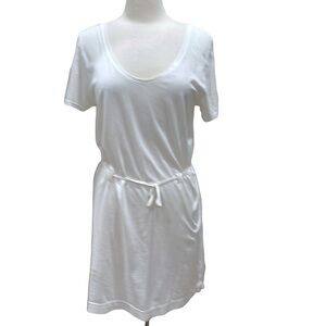 Adam Lippes Short Sleeve Belted T-Shirt Dress White SZ L